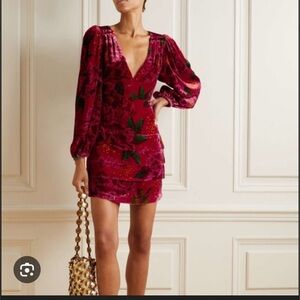 FARM Rio Red and Green Long Sleeve Dress